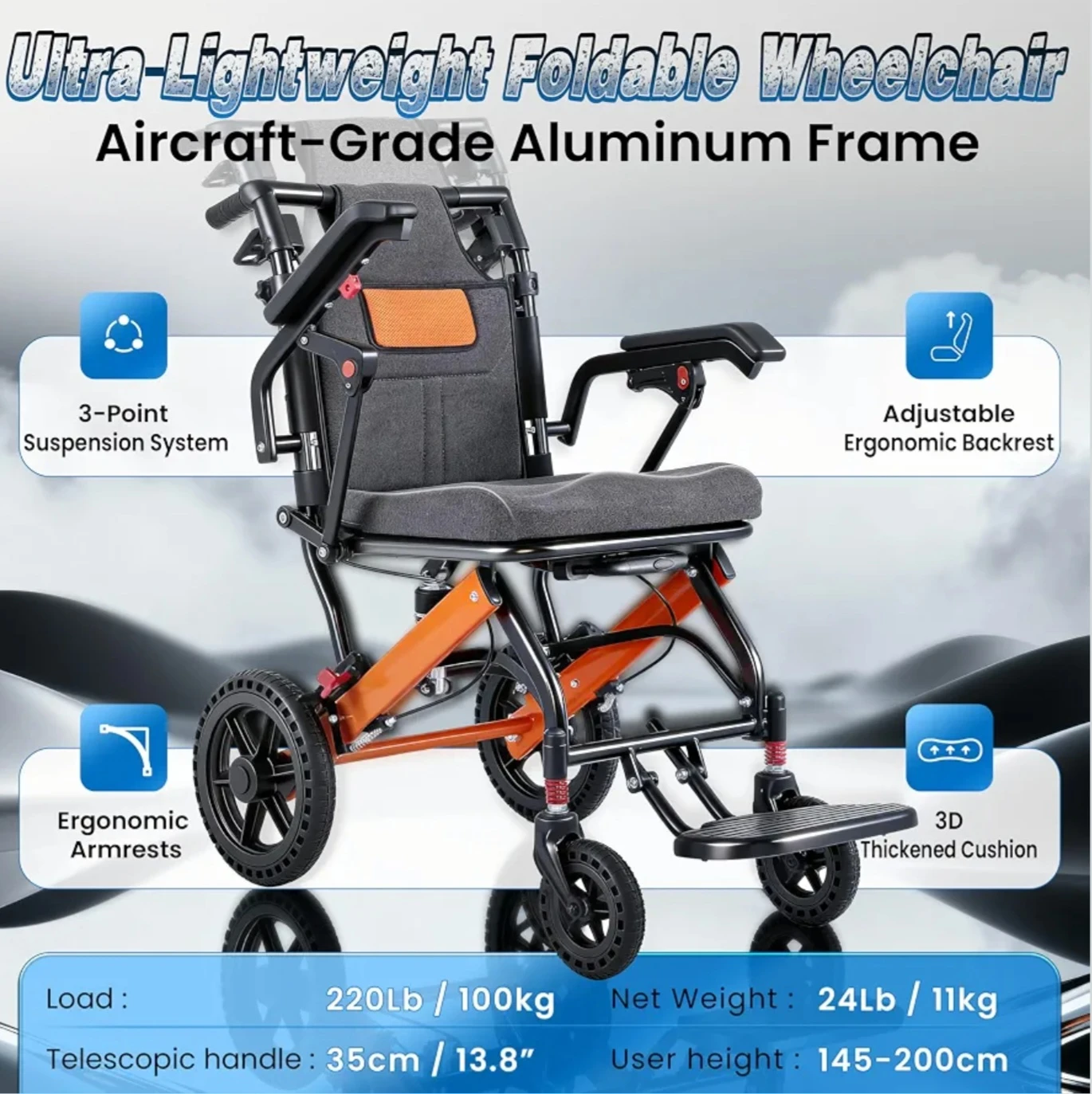 Super Lightweight Portable Transit Travel Wheelchair - photo 2