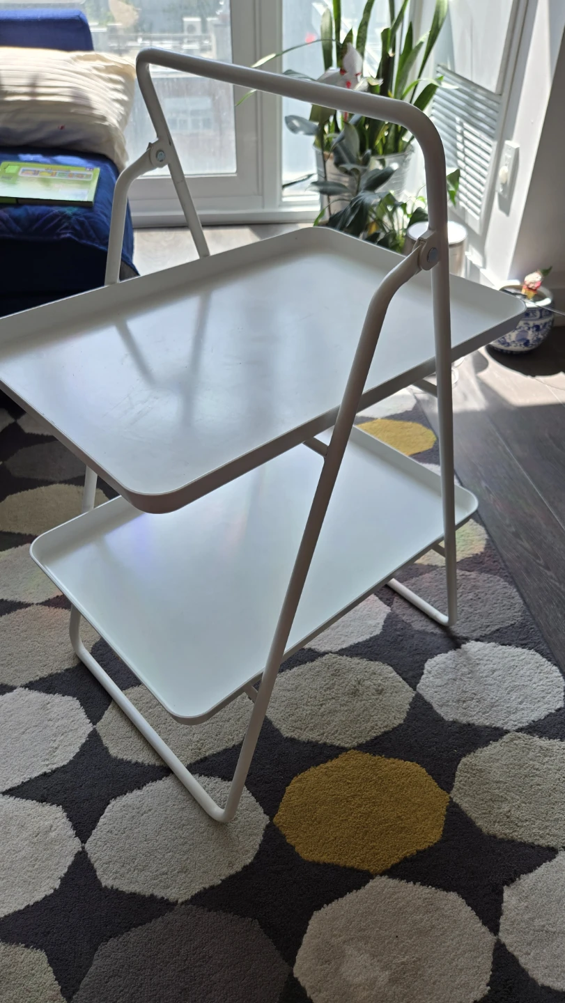 White 2-Tier foldable side table - photo 3