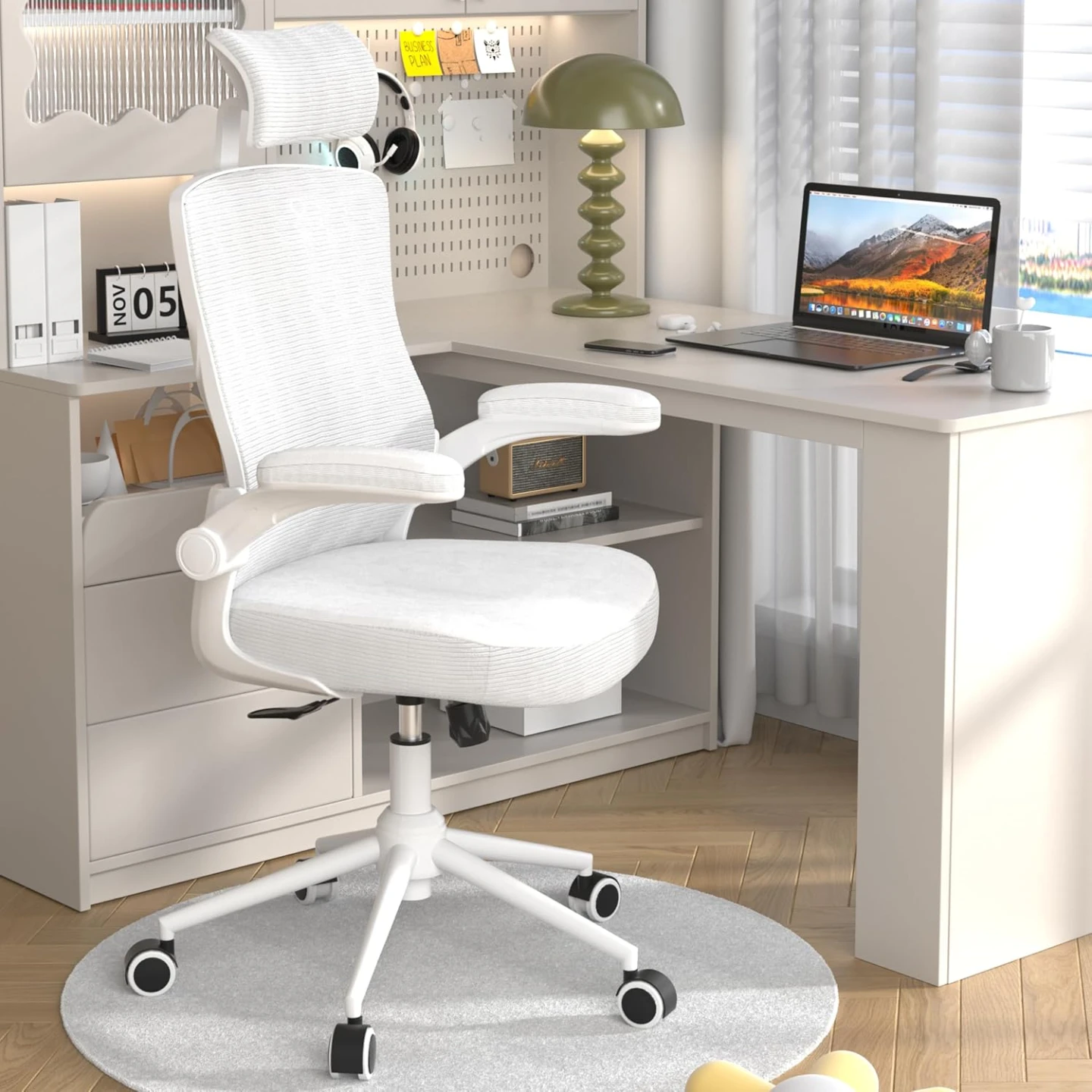 Ergonomic office chair with adjustable headrest & lumbar support