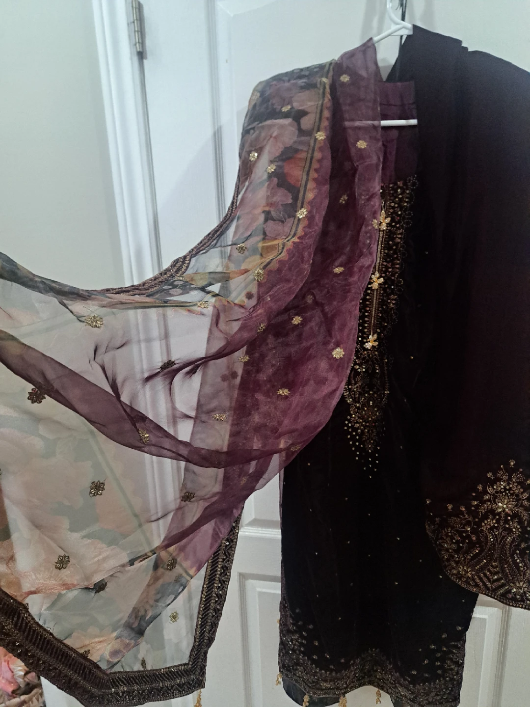 Embroidered Velvet Suit with Dupatta
