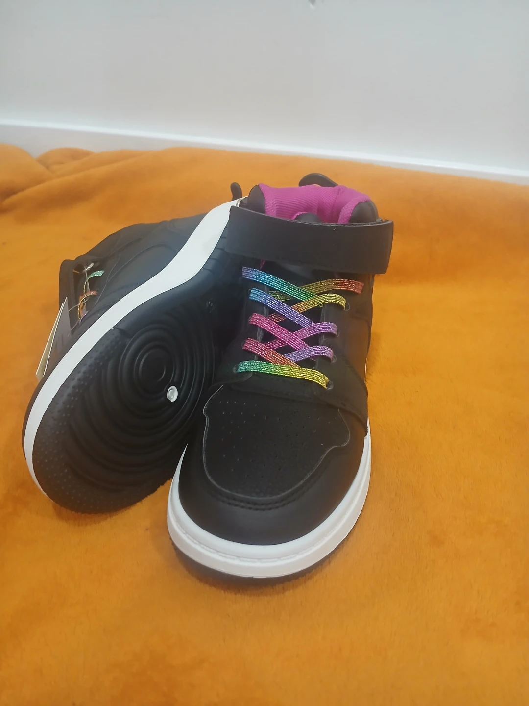 Kids' Black High-Top Sneakers with Rainbow Laces - photo 2