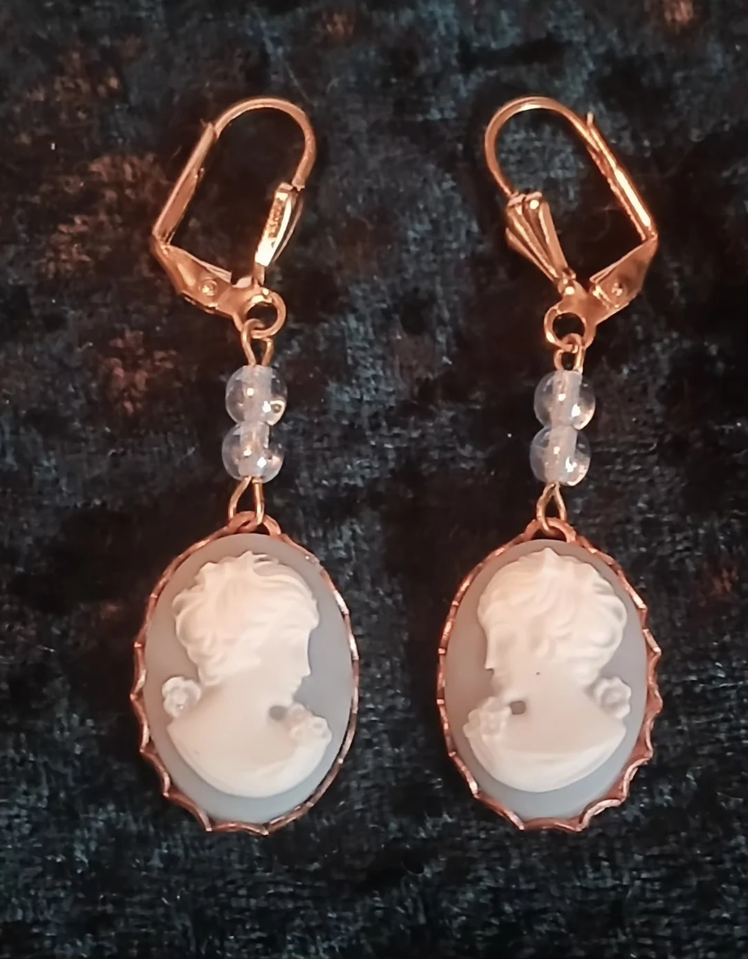 Cameo Earrings with Blue Beads - photo 3