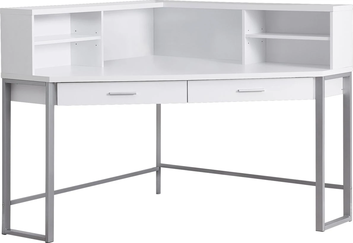 White Corner Desk with Hutch and Drawers - photo 2