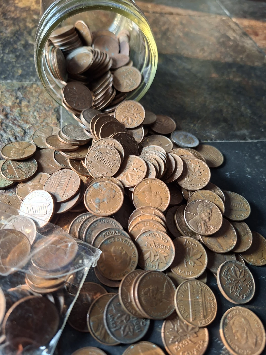 Jar of Vintage US & Canadian pennies (1960s & older)