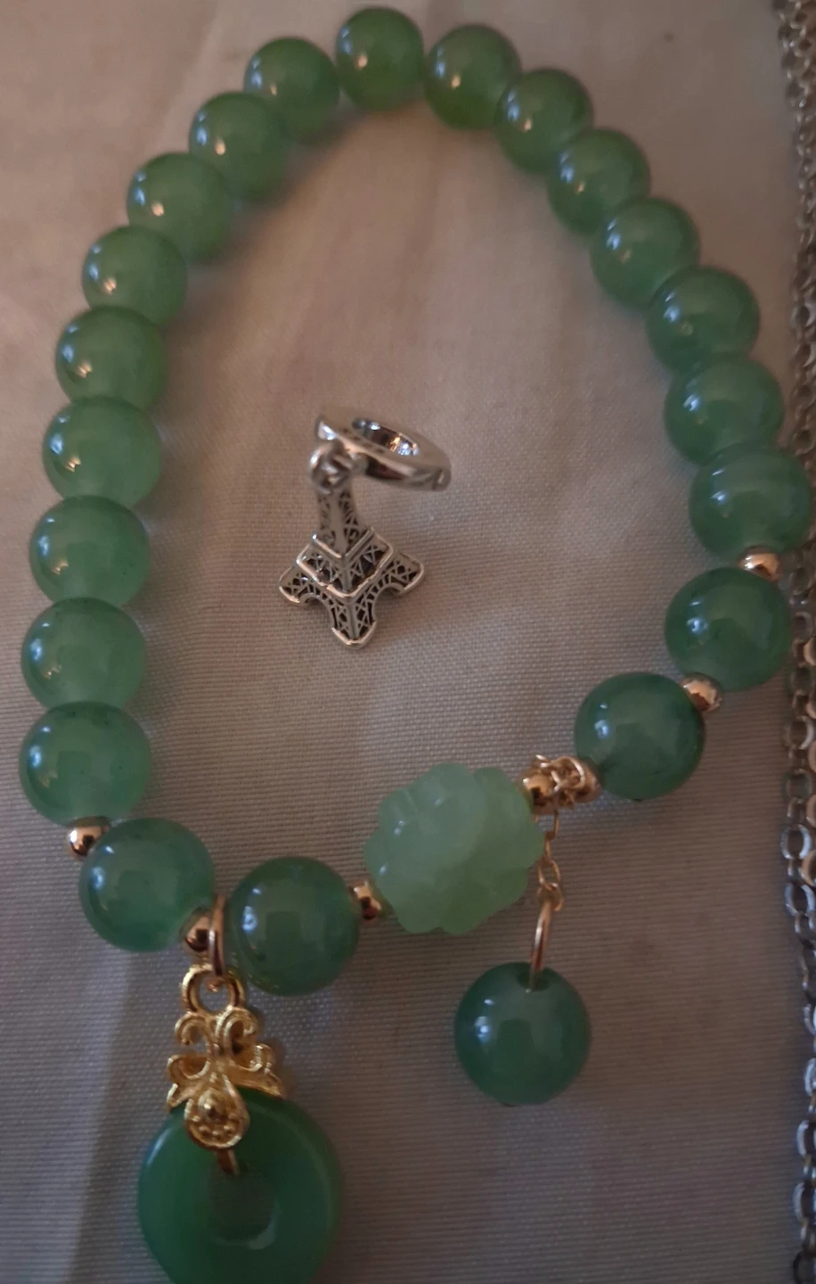 Silver-tone Butterfly Pendant Necklace & Jade Bracelet Set - photo 5