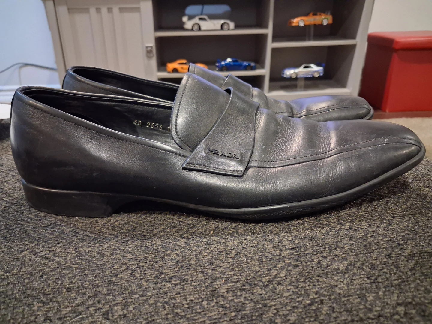 12.5 Authentic Prada Black Leather Penny Loafers Size 12.5 - photo 3