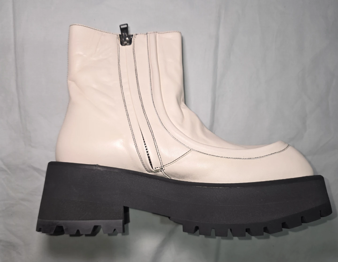 Marni Cream Leather Platform Boots with Zipper - photo 4