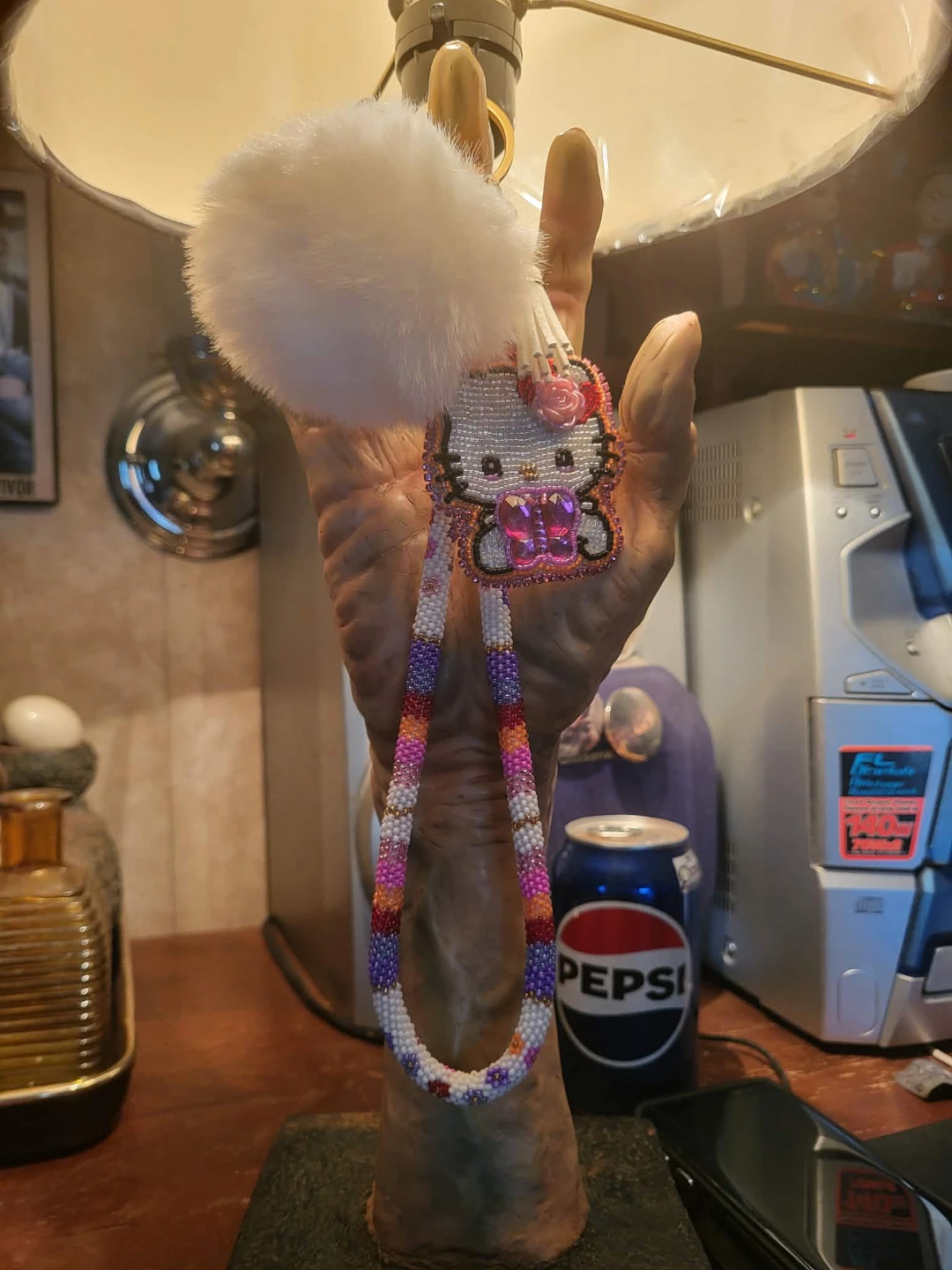 Hello Kitty beaded keychain with pompom