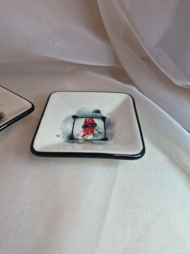 Pair of Hand Painted 3 1/2" x 3 1/2" Pottery Trinket Sauce Etc. - photo 5