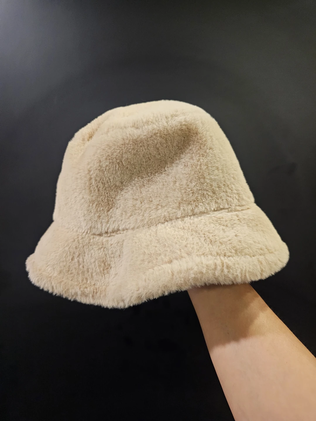 Faux Fur Bucket Hat - Beige