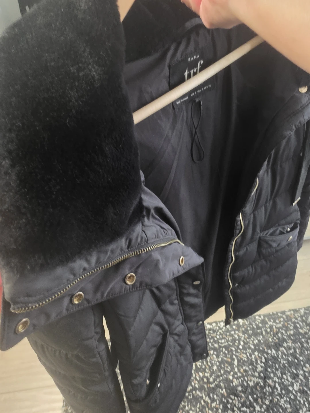 ZARA TRF Black Puffer Coat with Faux Fur Hood - photo 3
