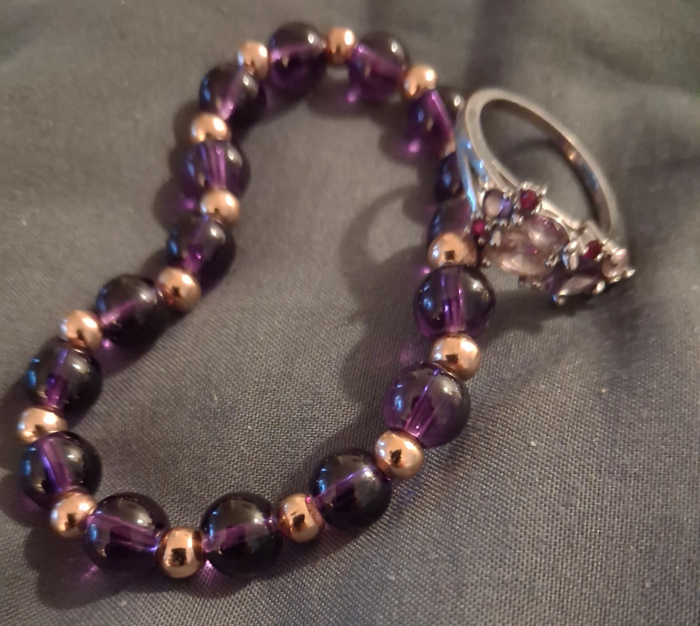 Amethyst beaded bracelet and ring set - photo 3