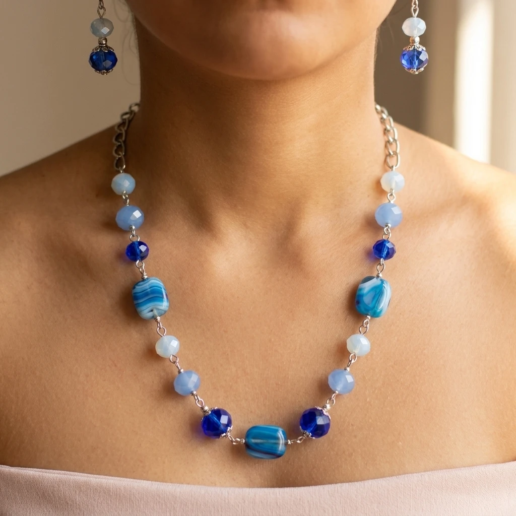 Blue Beaded Necklace and Earring Set - photo 2
