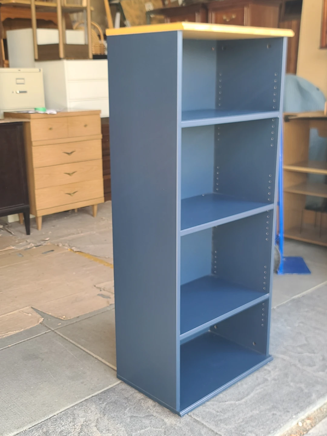 Blue 4-Shelf Bookcase with Wood Top - photo 2