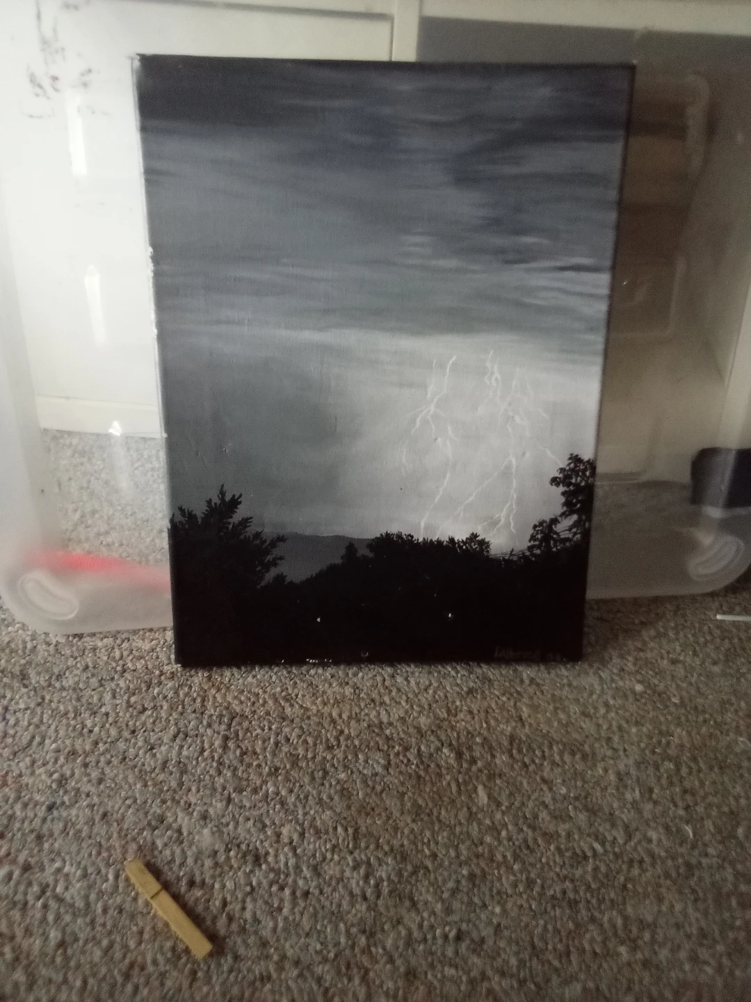 Black and White Lightning Storm Painting