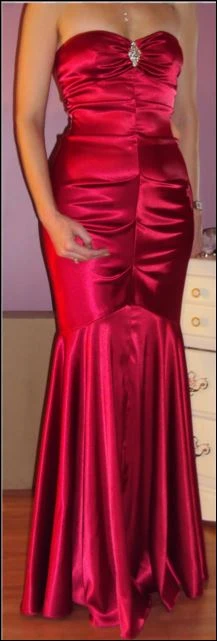 Amaranth Red Satin Strapless Mermaid Prom Dress