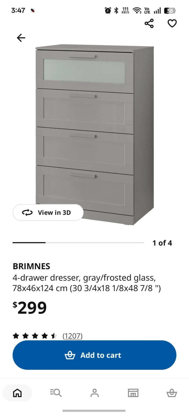 IKEA BRIMNES 4-drawer dresser, gray/frosted glass - photo 2