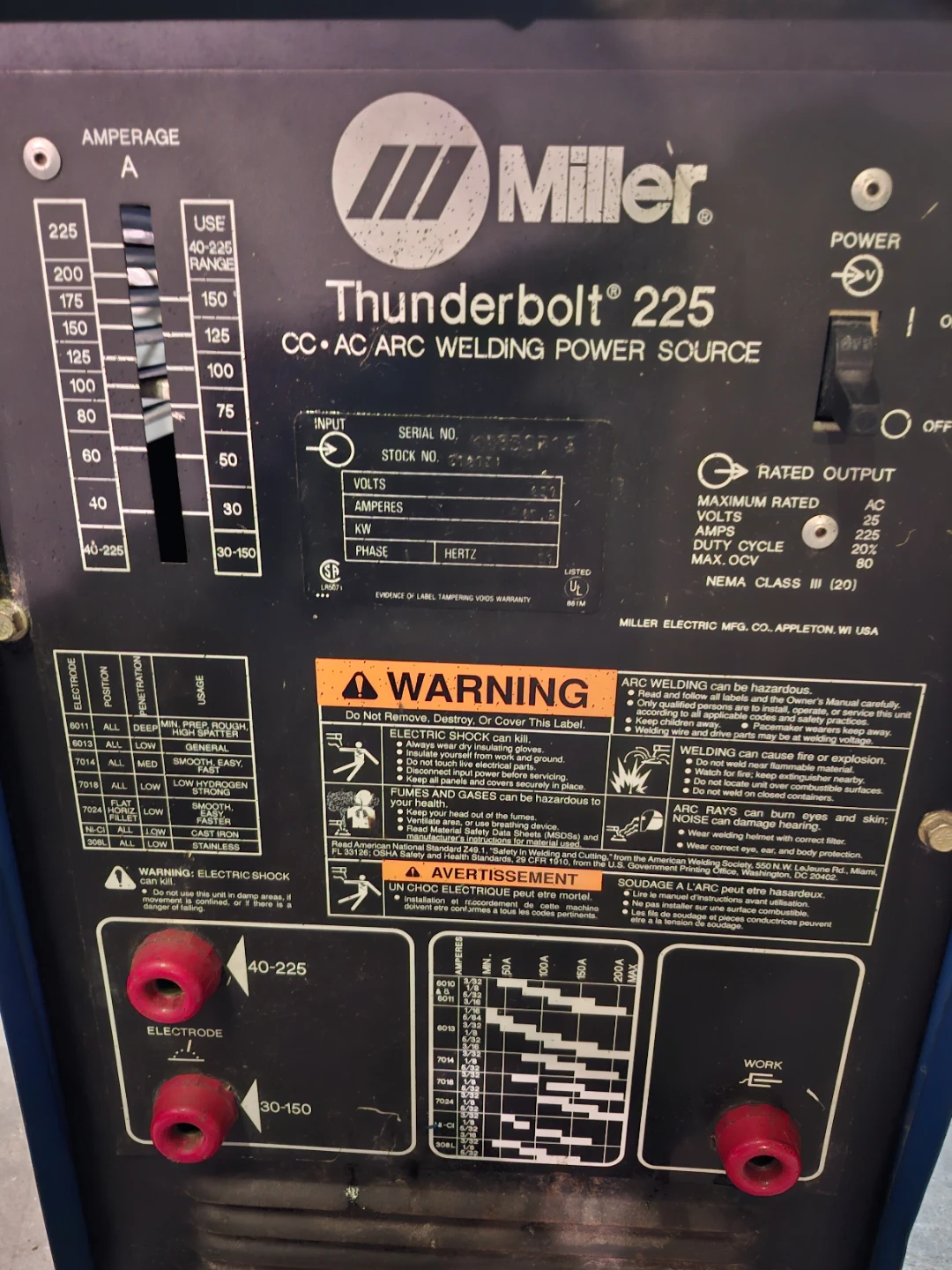 Miller Thunderbolt 225 CC AC Arc Welding Power Source - photo 2