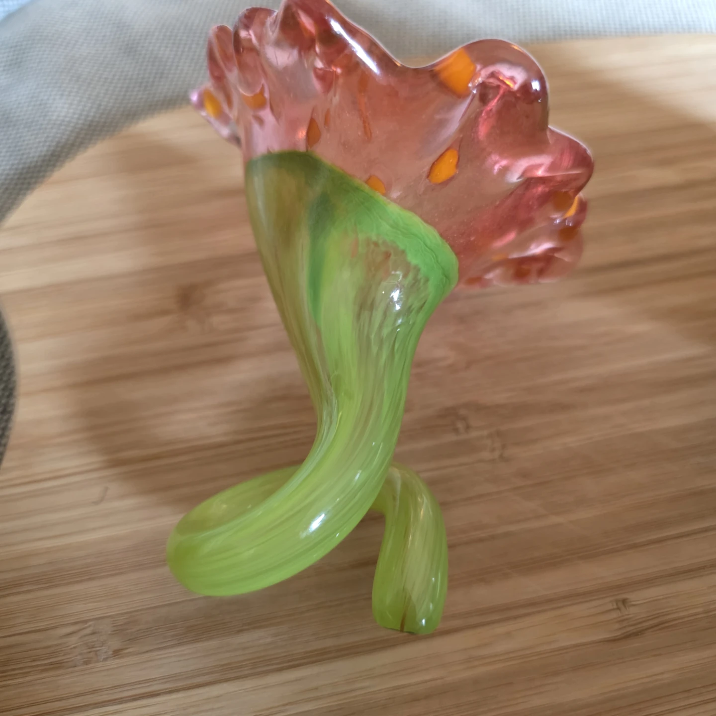 Pink and Green Glass Flower Sculpture - photo 3