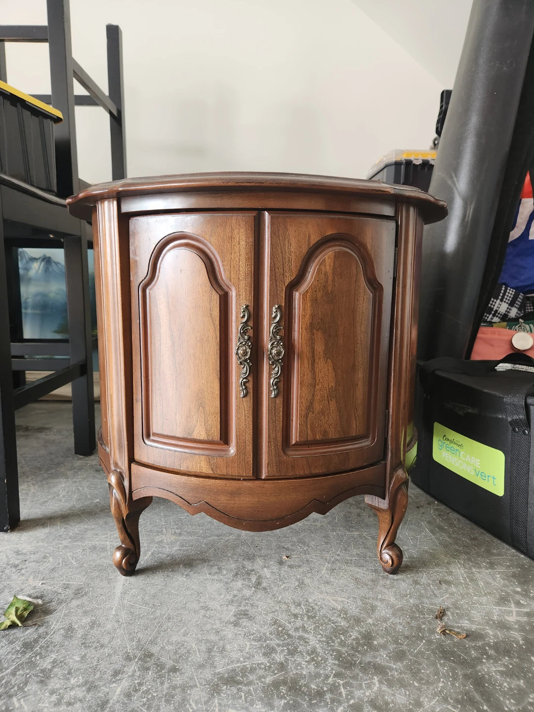 Vintage Wooden End Table with Cabinet