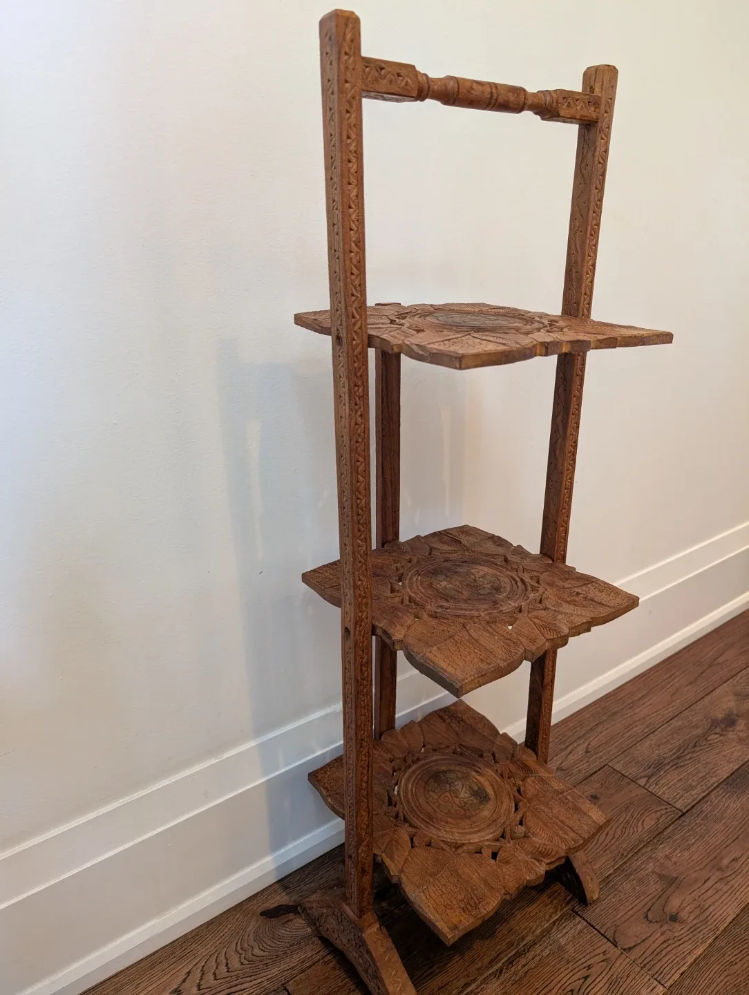 Vintage Anglo Indian Hand Carved Wood 3 Tier Shelf Stand - photo 2