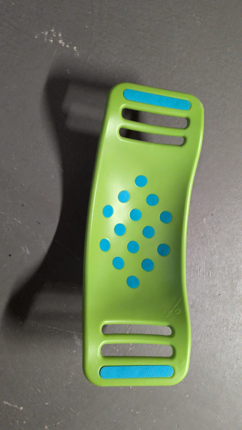 Green Wobble Board with Blue Accents