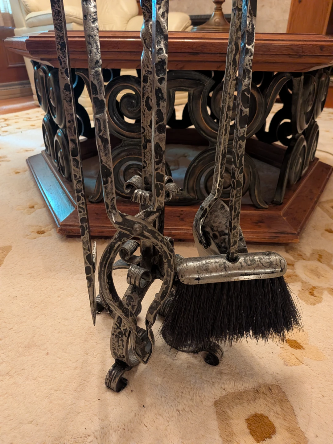 Antique Wrought Iron Fireplace Tool Set with Stand - photo 2