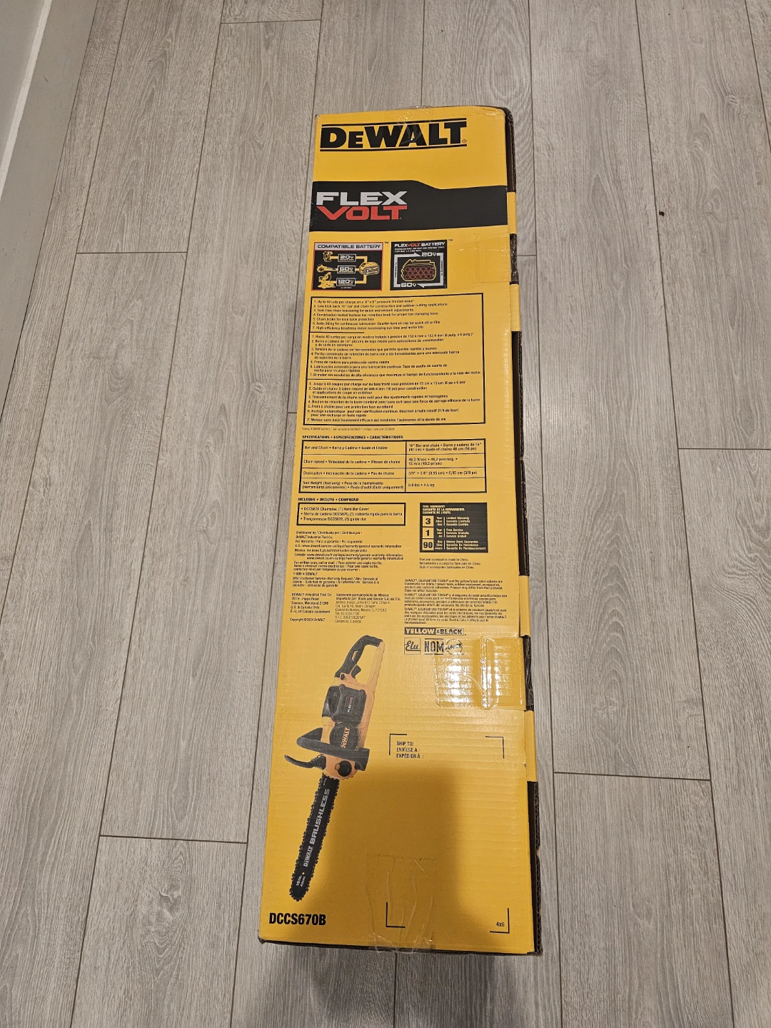 DEWALT FLEXVOLT 60V MAX Brushless Chainsaw (DCCS670B) - photo 2