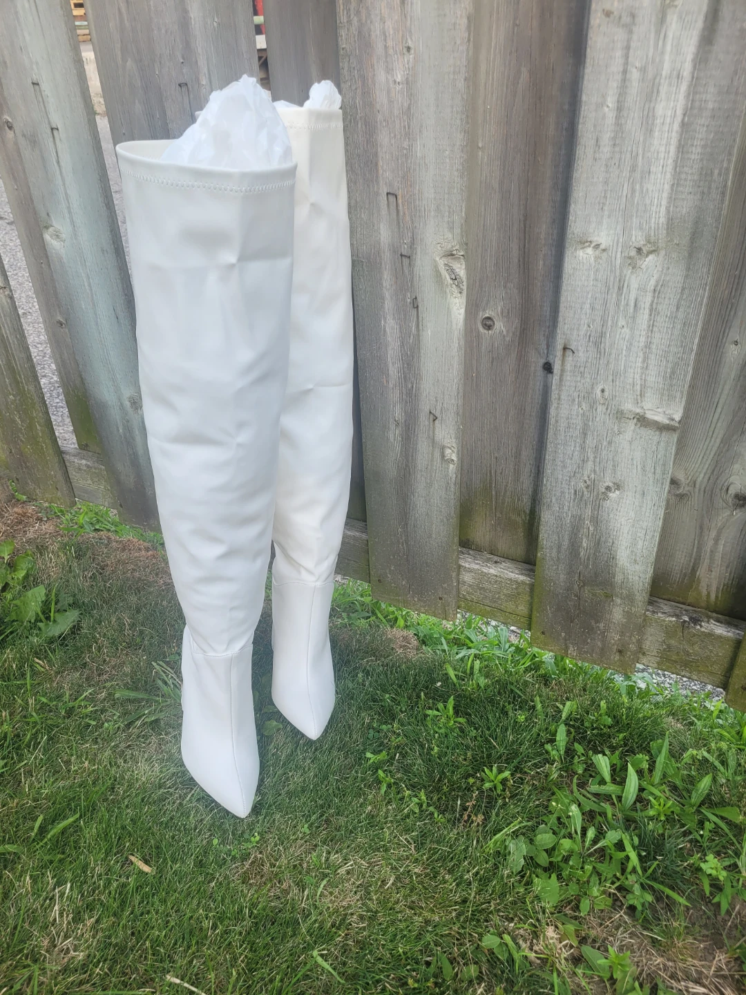 White Leather Thigh-High Boots - photo 3