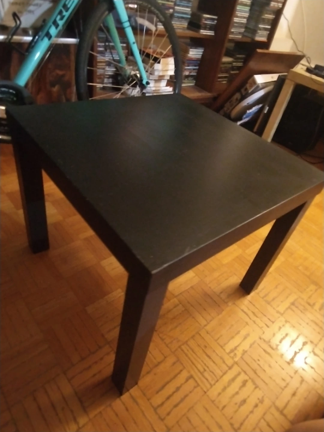 Black Ikea square side table, 21 3/4", 17 3/4" tall