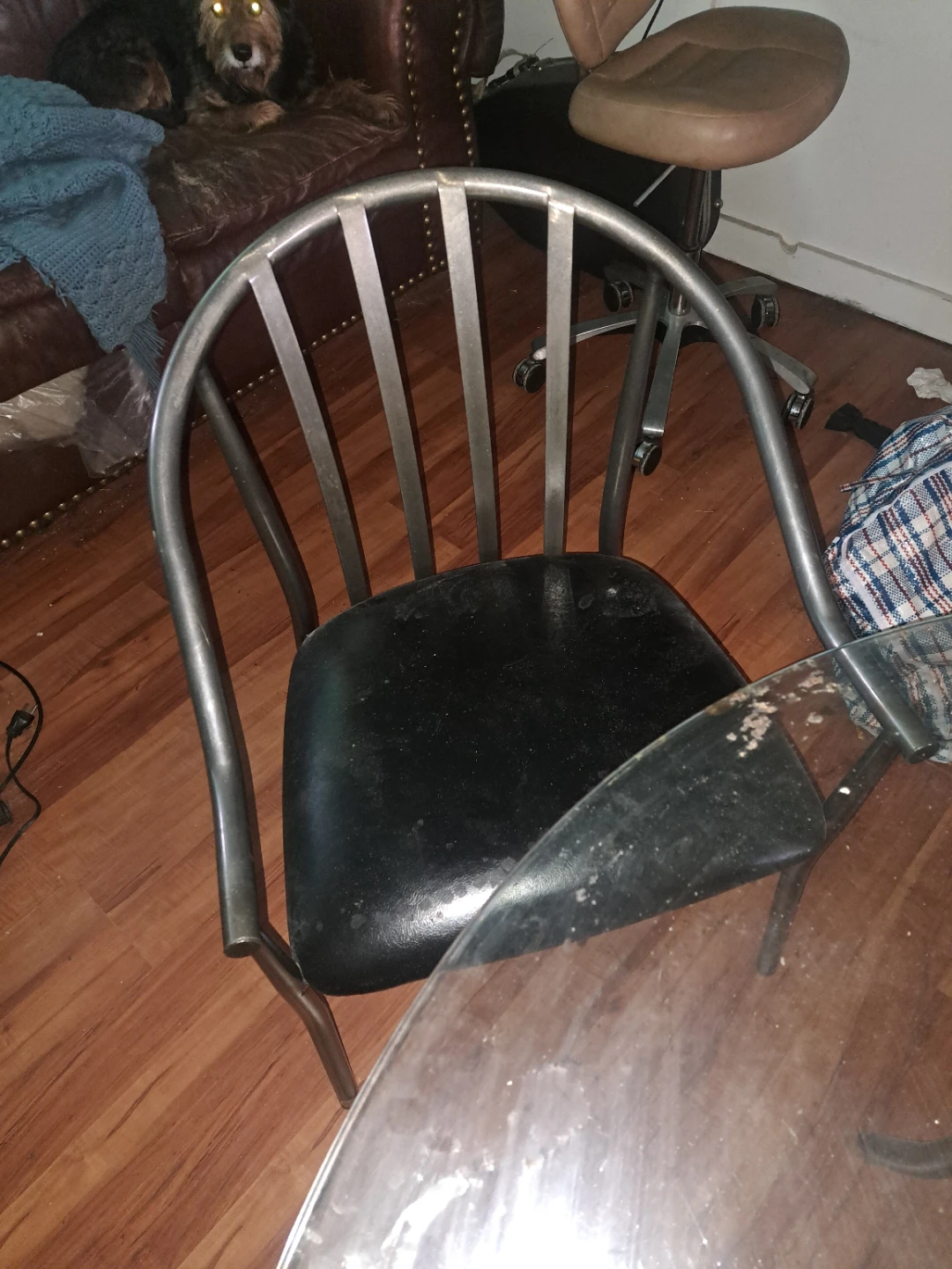Glass top wrought iron table 4 chairs