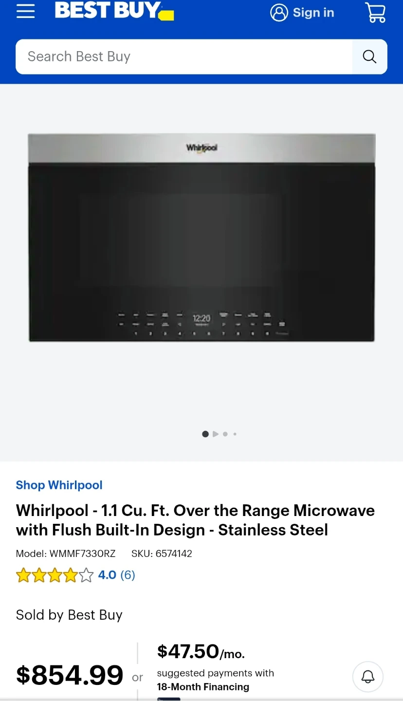 Whirlpool 1.1 Cu. Ft. Over the Range Microwave - photo 3