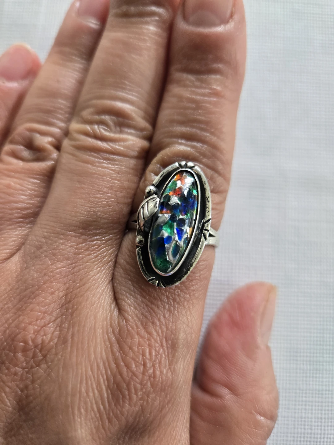 Vintage Sterling Ring with Dichroic Glass Inlay