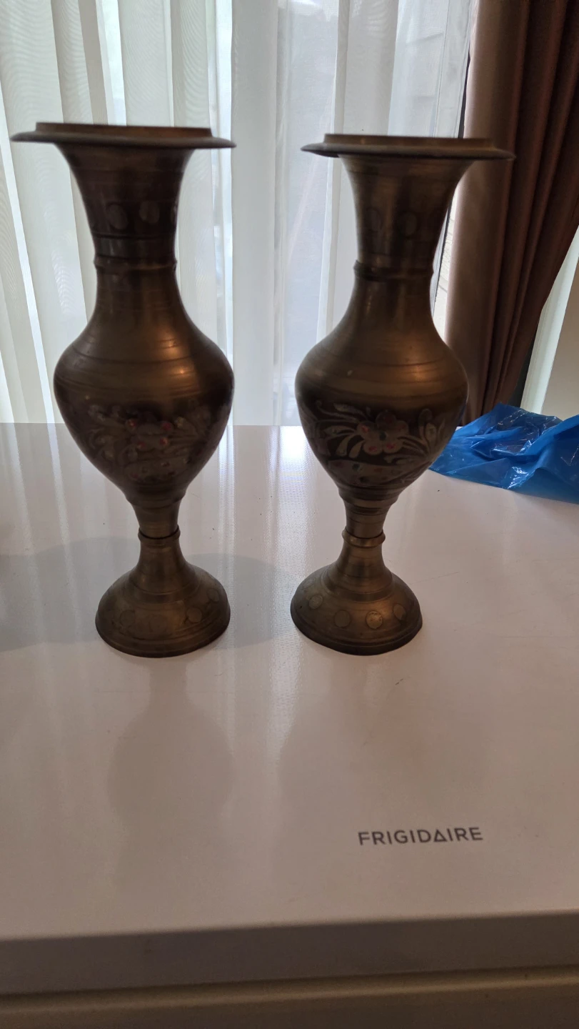 Engraved Brass Vases Pair - photo 3