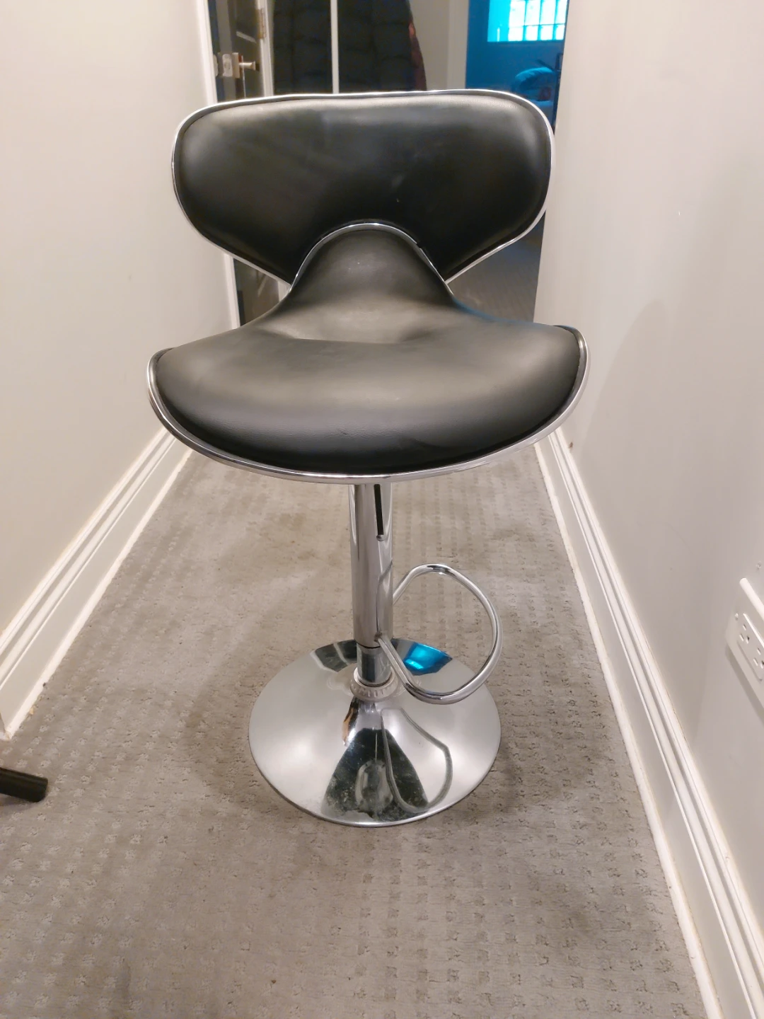 Black Adjustable Swivel Bar Stool with Chrome Base - photo 5