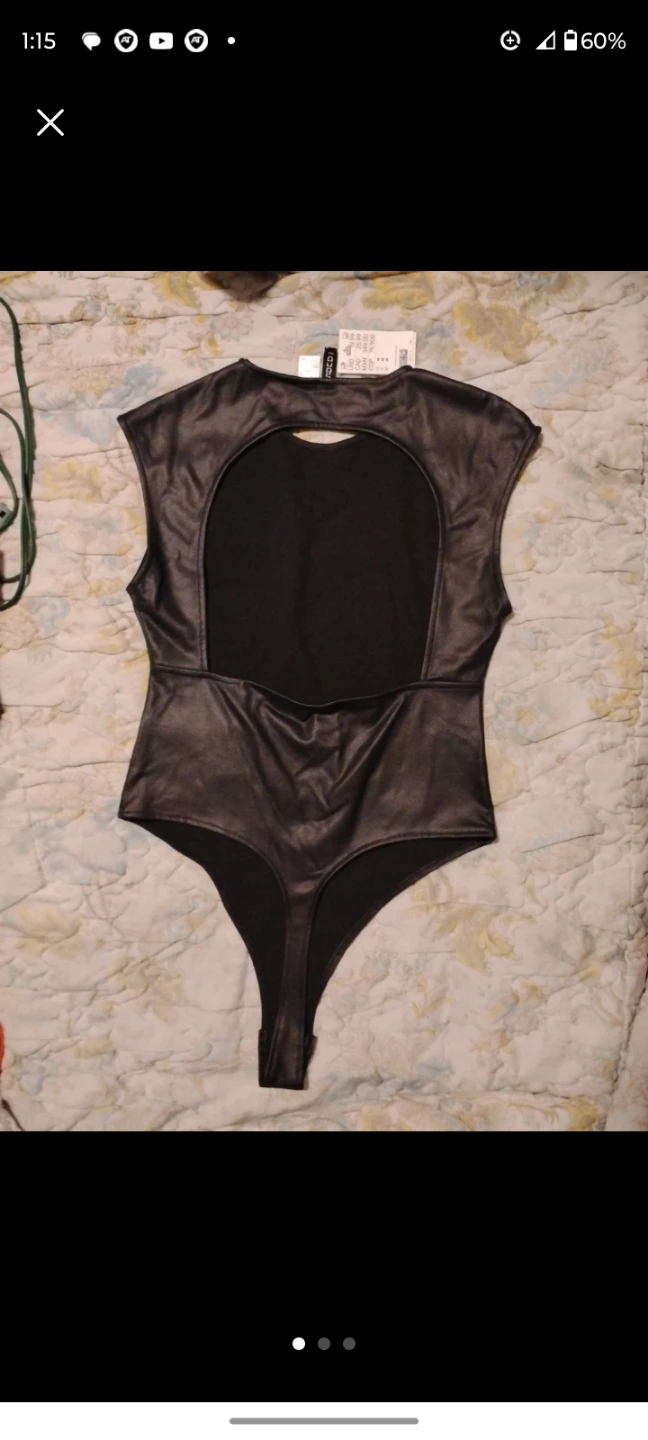 H&M Black Faux Leather Cap Sleeve Bodysuit - Size M - photo 2