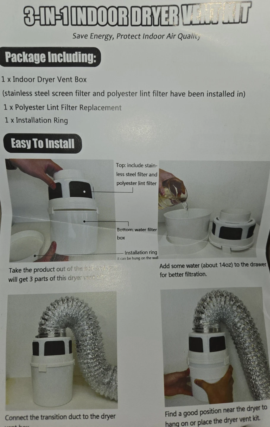Noorny 3-in-1 Indoor Dryer Vent Kit with 3-Layer Filtration - photo 4