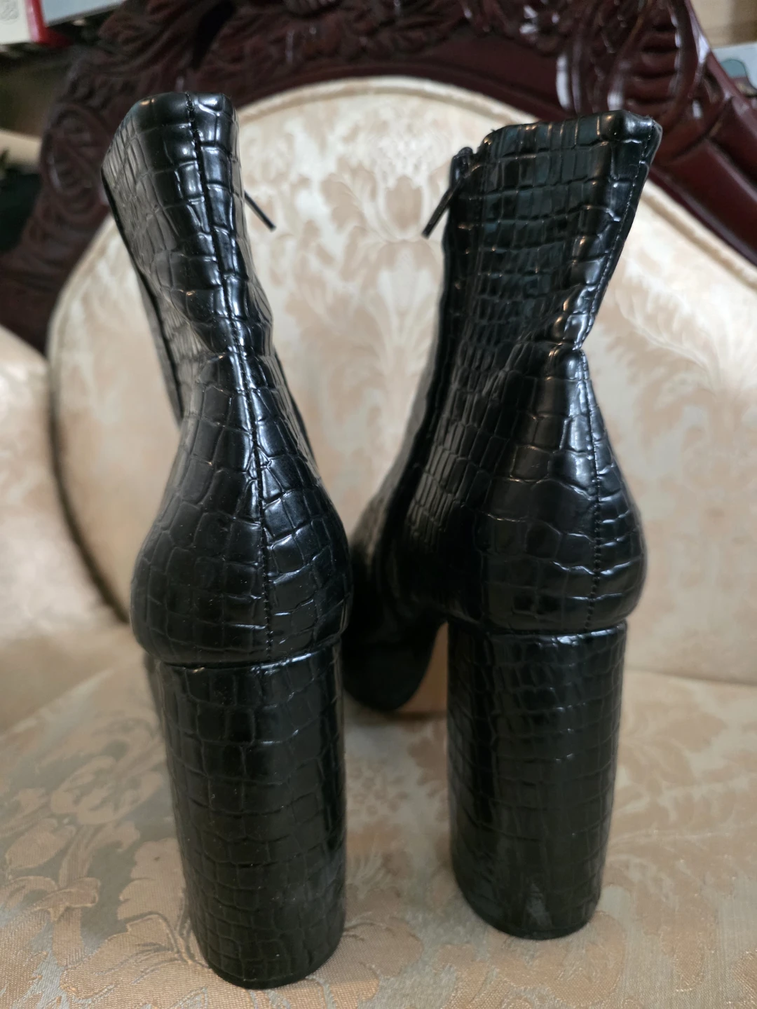 Black Crocodile Texture Platform Ankle Boots - photo 3