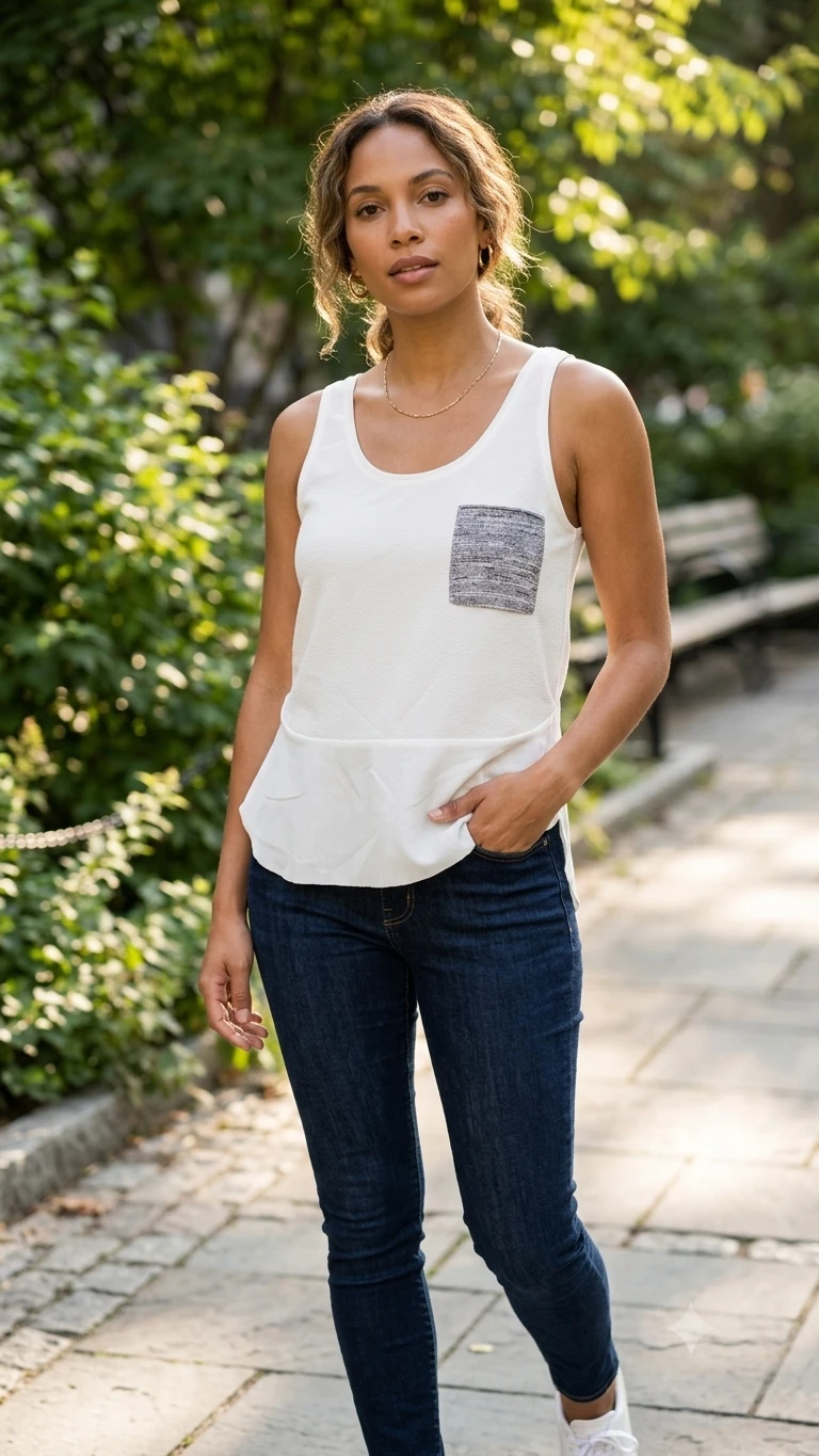 ZARA White Tank Top with Pocket - size S