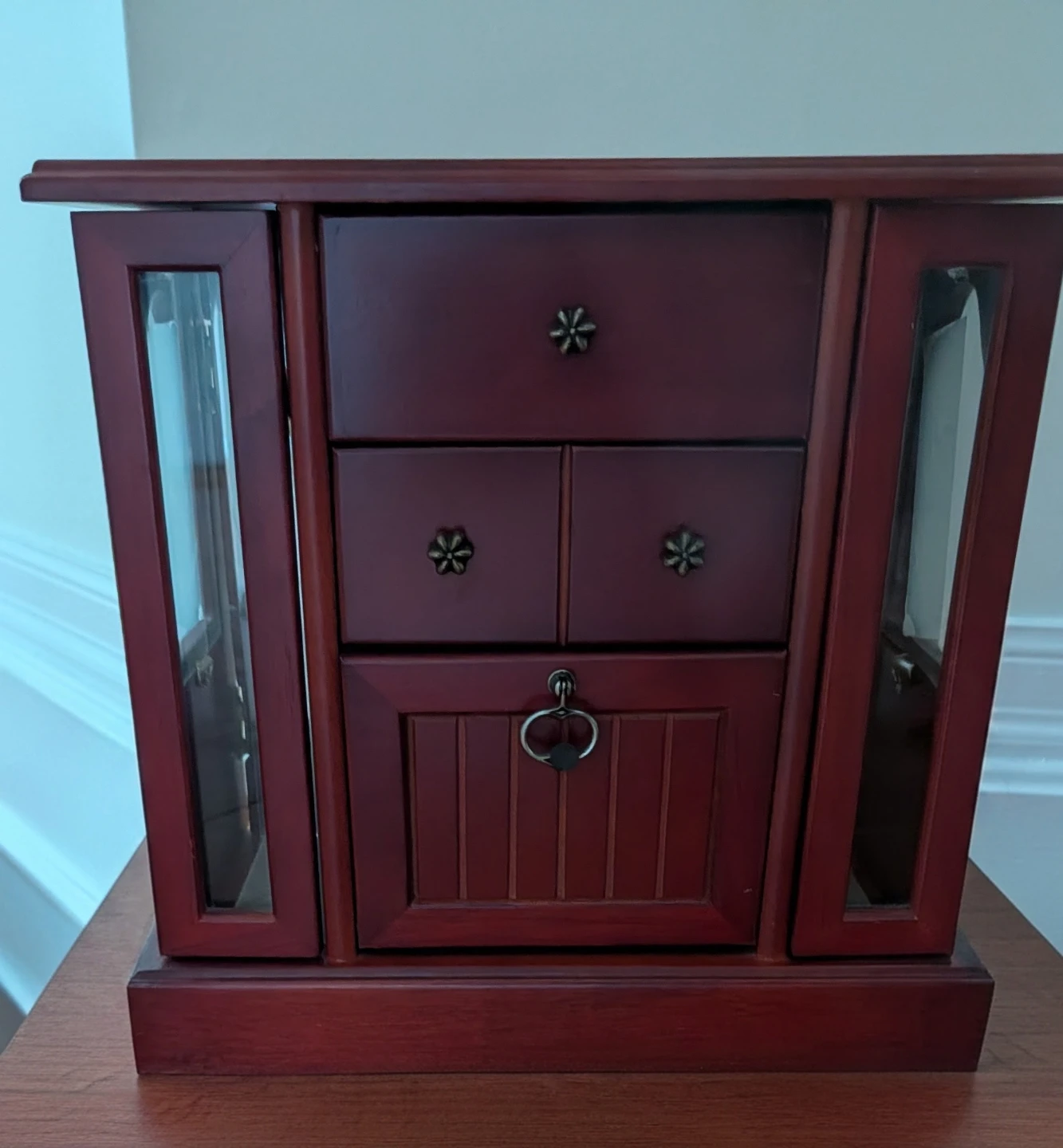 Wooden Jewellery Box with Hooks and 3 drawers