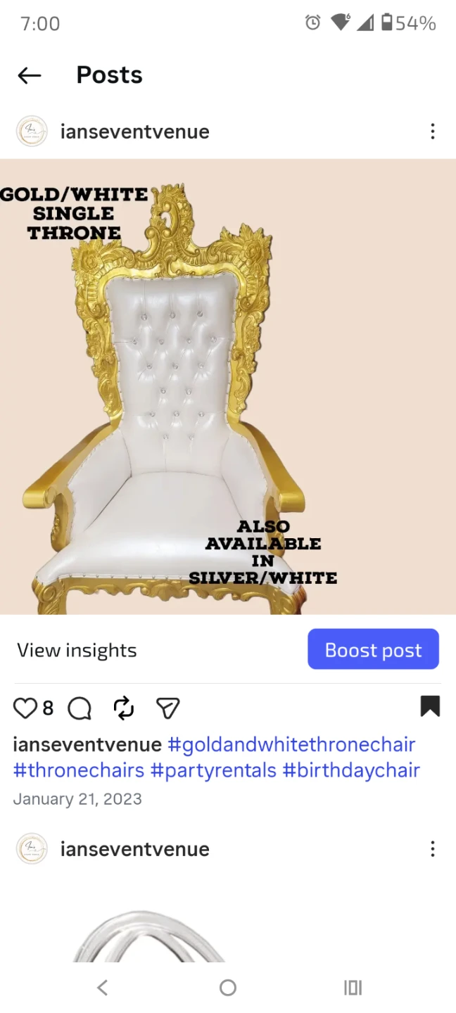 Gold and White Single Throne Chair
