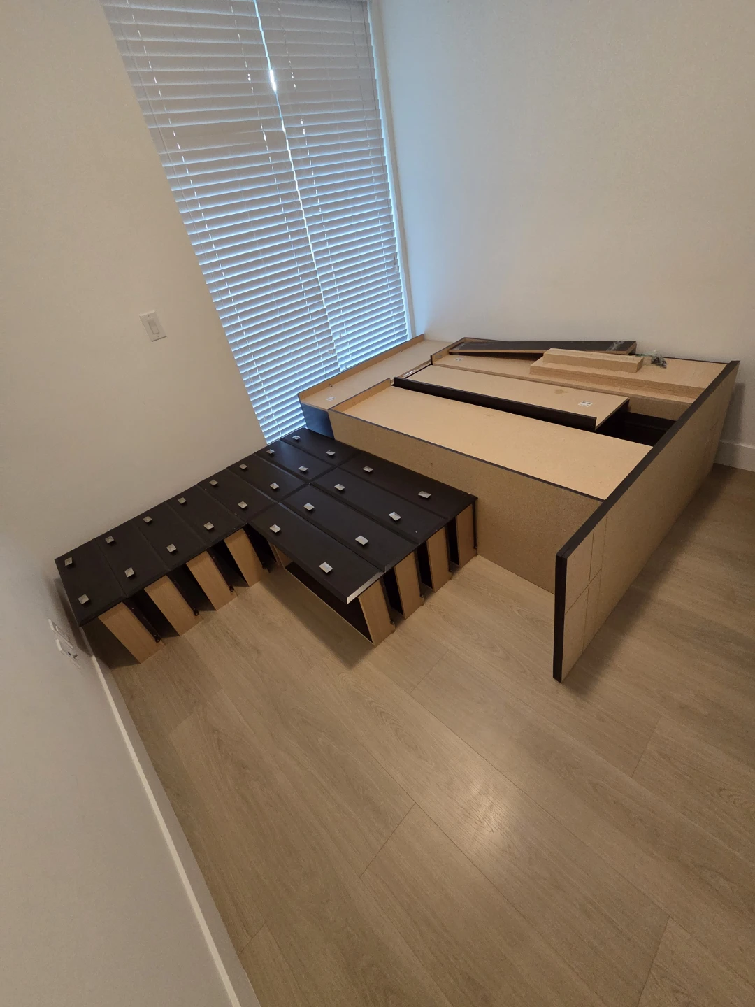 Dark Brown Queen Bed Frame with Drawers