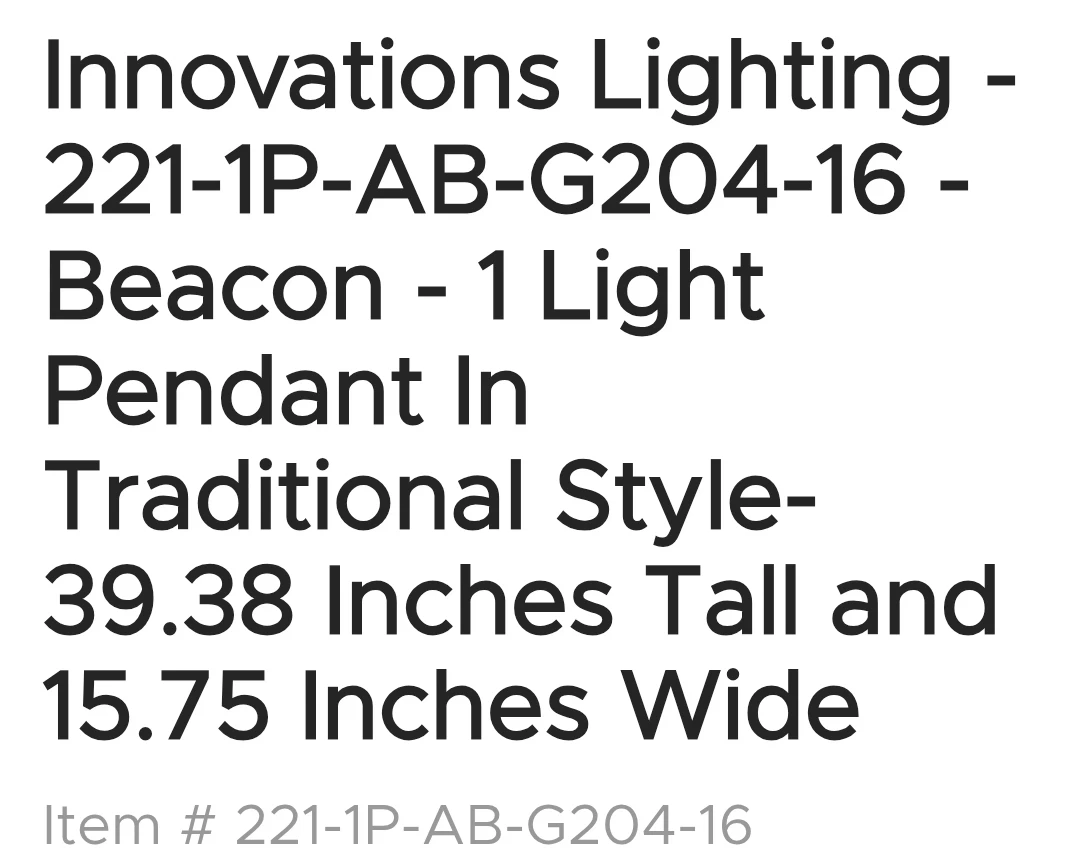 Beacon Pendant Light Brand New in Opened Box MISSING SHADE - photo 2