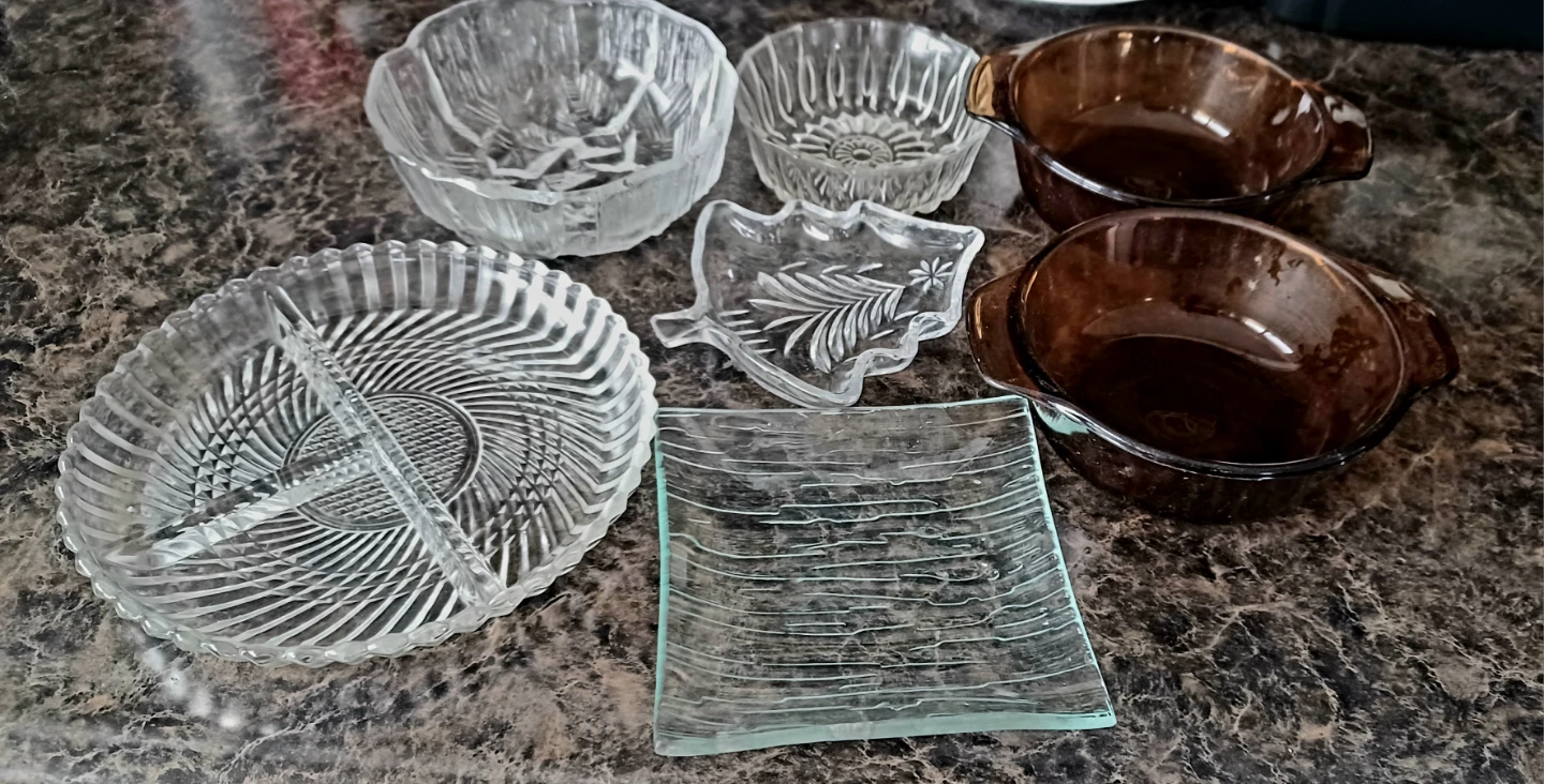 Assorted Glass Jars and Serving Dishes