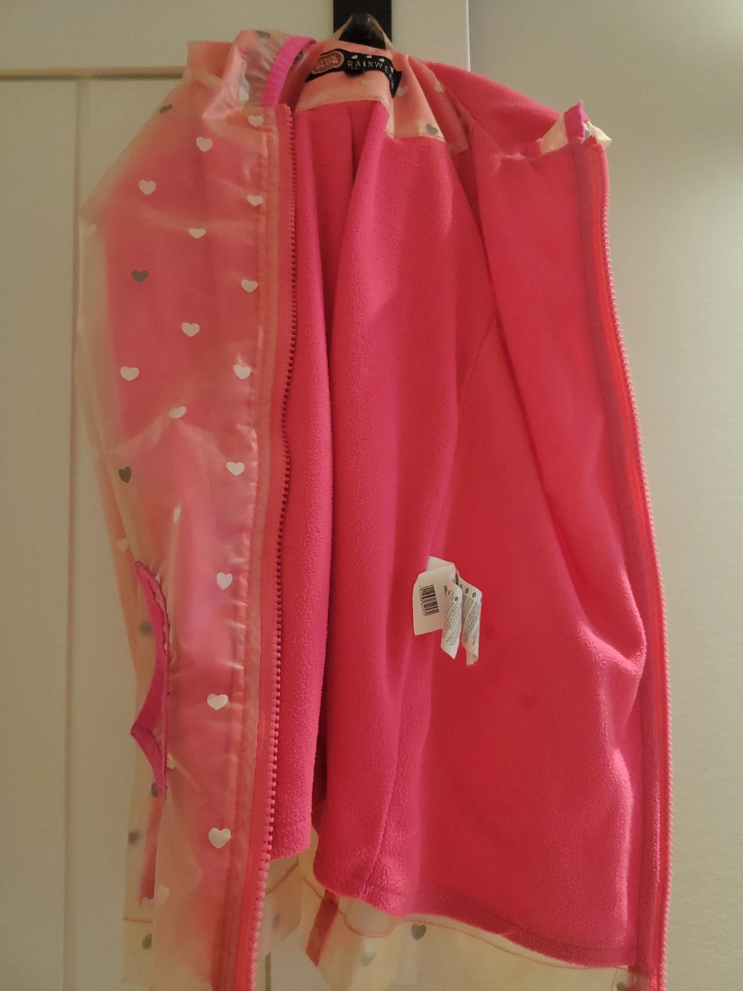 Girl Pink Rain Coat Jacket w hearts - photo 3