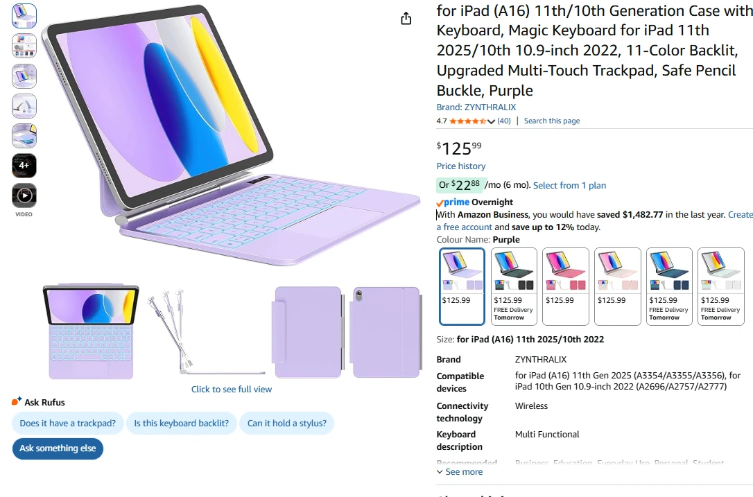 iPad A16 (2025) & iPad 10th Gen Keyboard Case - Purple - photo 2