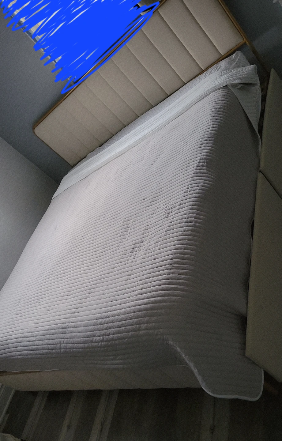 Velvet Upholstered Platform Bed Frame and Matress