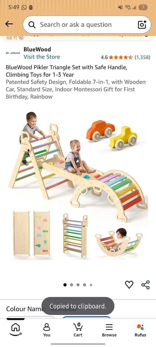 BlueWood Pikler Triangle Set Climbing Toys for 1-3 Year Rainbow