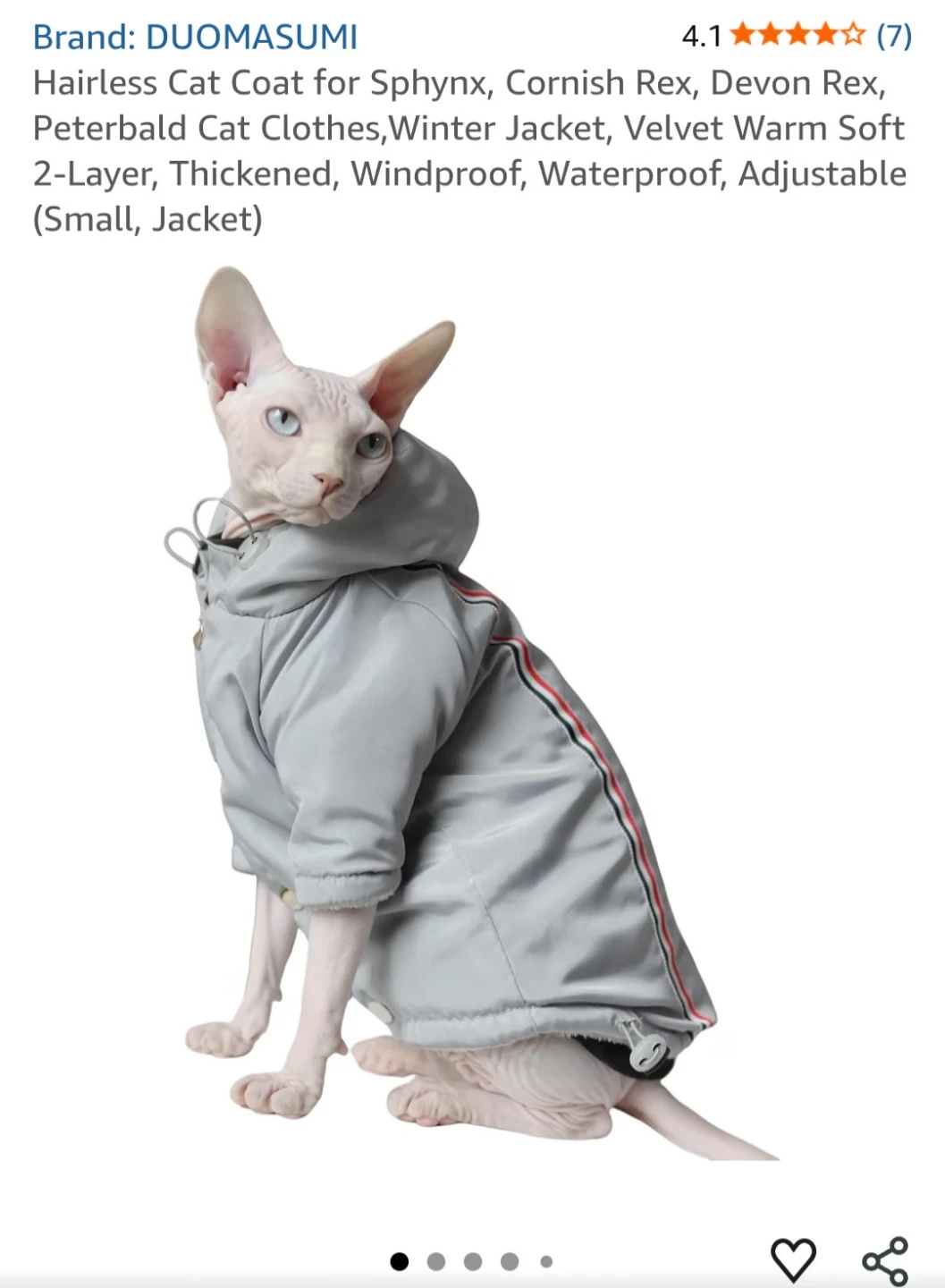 Hairless Cat Coat - Small, Grey - photo 2