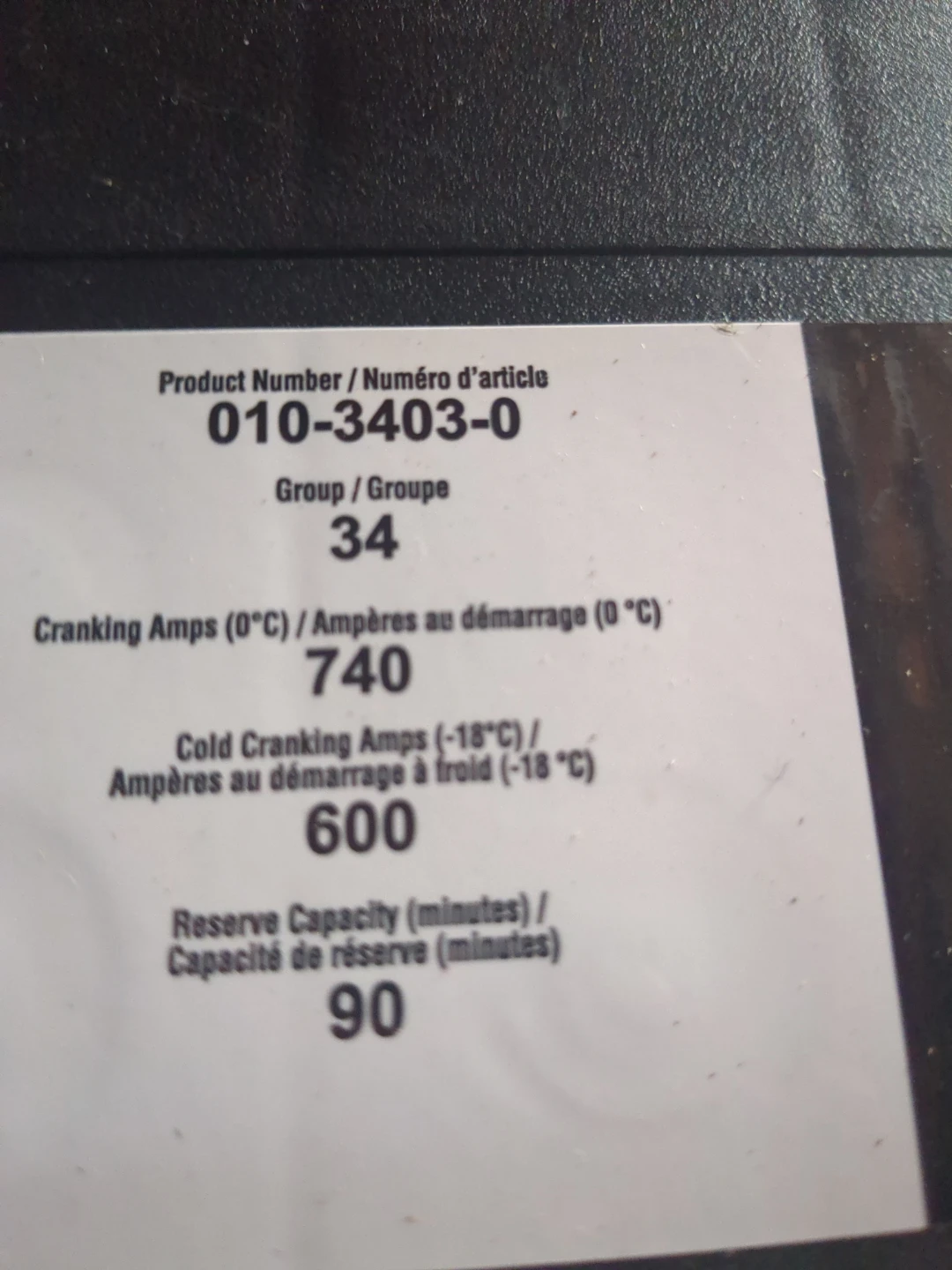 Certified Automotive Battery 010-3403-0 Group 34 - photo 3